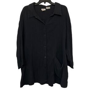 Logo Lori Goldstein Black Cotton Gauze Beach To Street Button Up Top 3X Summer
